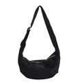 Bolso bandolera de media luna minimalista en ante negro con correa ajustable larga - Negro