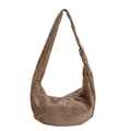 Bolso hobo de ante marrón con correa ajustable y diseño vintage de media luna - Caqui