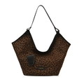 Leoparden-Canvas-Tasche mit schwarzem Lederbesatz und passendem kleinen Geldbeutel - Mit Anhänger / Braun