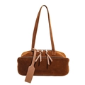 Bolso de hombro retro en ante marrón oscuro con correas largas y detalles plateados - Marrón