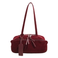 Bolso de mano minimalista de ante burdeos con asas delgadas y acabado de textura - Rojo