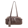 Bolso de hombro minimalista en gamuza marrón café con doble cremallera larga - Gris