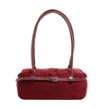 Bolso bowling vintage de gamuza burdeos con doble cremallera y ribete de cuero - Marrón