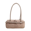 Bolso bowling de gamuza topo con doble cremallera y hebilla de cinturón decorativa - Gris Beige
