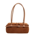 Bolso bowling retro de gamuza marrón caramelo con cremallera doble y correa de hombro - Marrón
