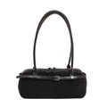 Bolso bowling de ante negro con asas largas y detalle de correa decorativa con hebilla - Negro