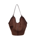 Grande borsa tote in pelle scamosciata testa di moro con apertura a U e mini pochette - caffè