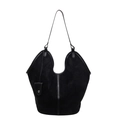 Borsa tote oversize nera retrò in pelle scamosciata con profili in pelle e mini borsellino - Nero