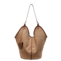 Borsa tote vintage in pelle scamosciata marrone con grande capacità e design a U - Cachi