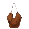 Borsa a secchiello vintage minimalista in pelle scamosciata marrone con ciondolo a cuore - Marrone