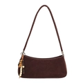 Sac baguette vintage marron foncé mat avec breloque en bois et texture en daim - Avec Pendentif / Marron