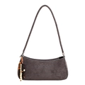 Sac baguette gris foncé en similicuir givré avec pendentif en perles de bois coloré - Avec Pendentif / Gris