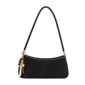 Sac baguette vintage en cuir PU noir mat avec un pendentif ethnique en perles de bois - Noir