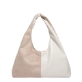 Minimalist bicolor tote bag in beige leather and pink suede with large capacity design - White