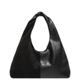 Minimalist black tote bag featuring a split texture design of suede and smooth leather - Black