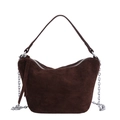 Retro dark brown suede dumplings bag with metallic chain and leather shoulder strap - Coffee