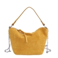 Bolso de hombro en gamuza amarilla brillante con cadena plateada y asa sobre fondo blanco - Amarillo Ámbar