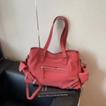 Vintage matte coral pink large tote bag with multi-pocket design and silver zippers - Burgundy