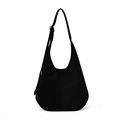 Schwarze Hobo-Tasche aus Wildleder mit breitem Trageriemen und goldener Schnalle - Schwarz