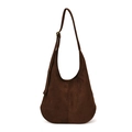 Große dunkelbraune Hobo-Tasche aus Wildleder mit verstellbarem Riemen und Schnalle - Braun