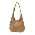 Braune Wildleder-Hobo-Beuteltasche mit verstellbarem Riemen und goldener Schnalle - Khaki