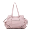 Pink matte faux leather tote bag with silver zippers and multi-strap moto style details - Pink