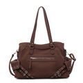 Vintage dark brown matte tote bag with multi-pocket design and buckled straps detail - Coffee