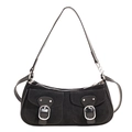 Bolso de hombro retro en gamuza negra con bolsillos dobles y detalles de hebilla metal - Negro