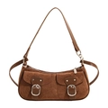 Bolso de hombro retro de ante marrón con textura mate y dos bolsillos con hebillas - Marrón