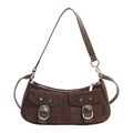 Bolso bandolera retro de gamuza marrón con bolsillos de hebilla y correa ancha - Marrón