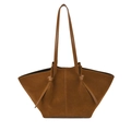 Grande borsa tote in pelle scamosciata caramello scuro con spalline annodate a trapezio - Marrone / 52*10*28