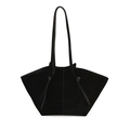 Borsa tote in camoscio nero con forma geometrica a ventaglio e sottili spalline in pelle - Nero / 52*10*28