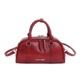 Bolso Boston retro en cuero rojo brillante con logotipo PANTOOR metálico y correa - Rojo