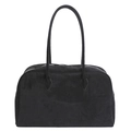 Minimalist black matte suede tote bag with slim handles and secure zipper closure - Black