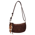 Matte suede hobo bag in dark brown with wooden bead charms and knot strap detail - Coffee Brown