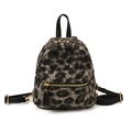 Mini leopard print plush backpack with faux fur finish and golden zipper details - Black Leopard
