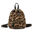 Mini leopard print faux fur backpack featuring black leather straps and bow details - Brown Leopard