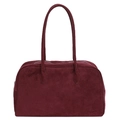 Minimalist burgundy suede tote bag with long shoulder handles and zipper closure - Red