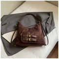 Borsa tote vintage in pelle scamosciata marrone con fibbie e dettagli dorati - Caffè (Senza Pendente)