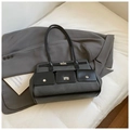 Large gray and black paneled tote bag with functional pockets and silver twist lock - Black without Pendant