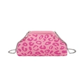 Bolso tipo concha de punto con estampado de leopardo rosa, cadena y cierre metálico - Rosa