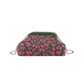 Bolso de punto verde con estampado de leopardo rosa y cadena metálica plateada fina - Verde