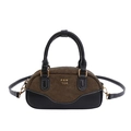 Bolso Boston retro de gamuza marrón y cuero negro con detalles de cremallera dorada - Gris