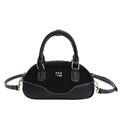 Bolso bowling negro en cuero mate con costuras en contraste y detalles en dorado - Negro