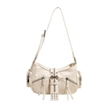 Y2K style white motorcycle shoulder bag with silver studs and multiple zippers - Off White