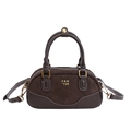 Bolso de mano café oscuro en ante y cuero con detalles metálicos en tono dorado - Marrón