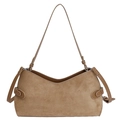 Brown frosted suede tote bag with adjustable leather shoulder strap and silver metal buckle - Khaki
