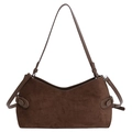 Minimalist dark brown suede underarm bag with unique curved top and matte leather finish - Brown