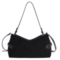 Retro black matte underarm bag in minimalist hobo style with smooth leather trim details - Black