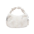 Sac à main blanc en peluche avec poignée plissée et bandoulière amovible - Blanc Cassé